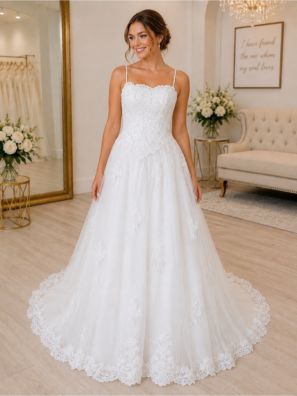 Bridal Wedding Gown, Size 12, NWT, White Lace Beaded Strapless Wedding Gown